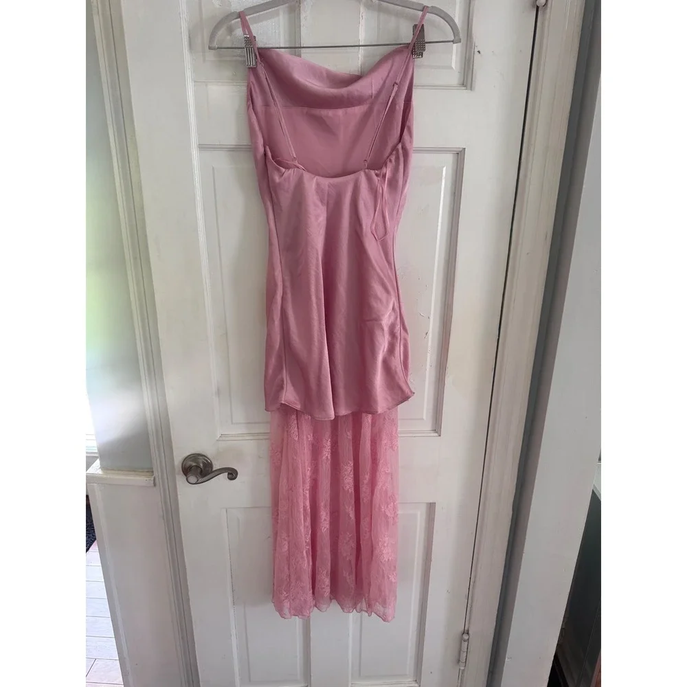 Abercrombie & Fitch Pink Satin Lace Cowl Neck Maxi Dress XXSP XXS Petite